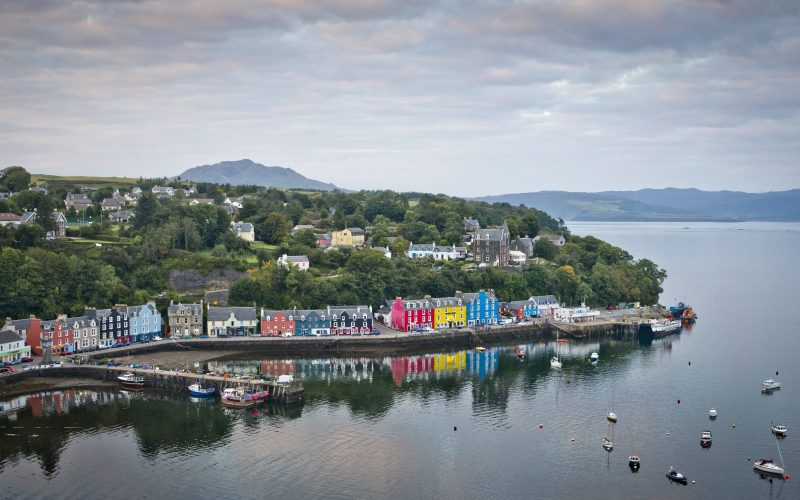 Coloured houses and sailing boats in Tobermory, Mull
