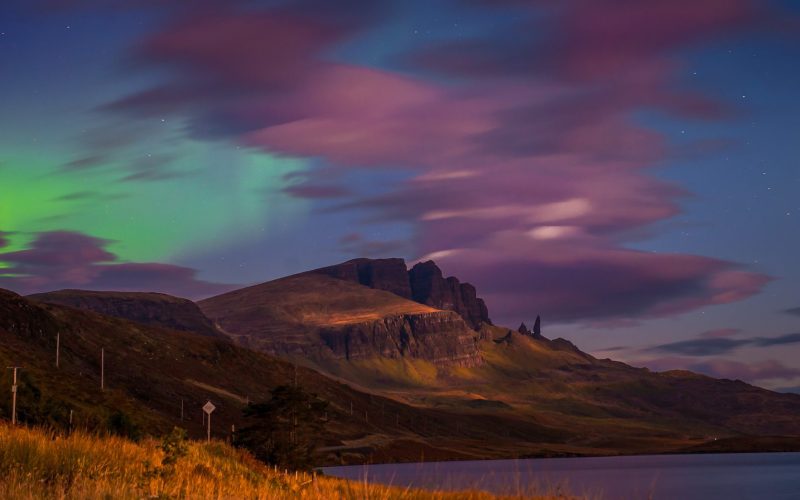 Northern Lights over the Old Man of Storr on the Isle of Skye